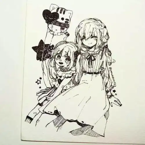 手绘黑白头像女水彩画