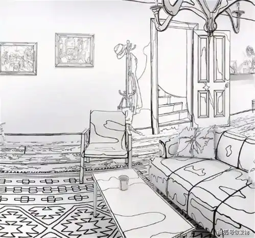她把家装饰成黑白漫画,手绘线条以假乱真,网友也太牛了