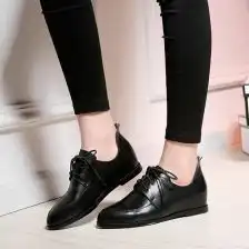 内增高真皮系带小皮鞋女