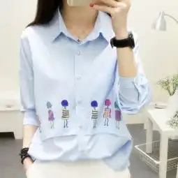 立领秋季天蓝色纯色羊绒衬衫