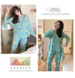 春秋季长袖睡衣女可爱卡通韩版宽松休闲学生三件套薄款家居服套装