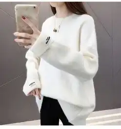 百依恋歌bayiliange秋冬新款纯色毛衣女宽松套头甜美短款百搭长袖圆领打底上衣女4201