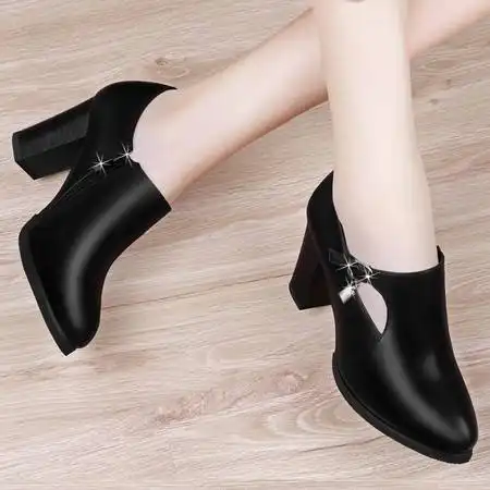 邻家天使7193中跟秋季单鞋女新款韩版中年女鞋粗跟高跟鞋子女士皮鞋妈妈鞋