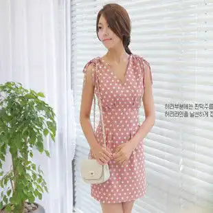 夏装连衣裙新韩版淑女气质ol收腰显瘦连衣裙波点圆点夏季