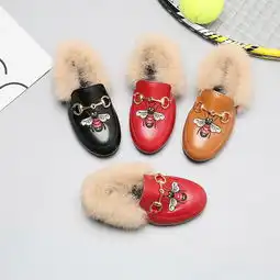 女童皮鞋2017秋冬新款公主鞋加棉皮鞋平底鞋兔毛保暖毛毛鞋豆豆鞋