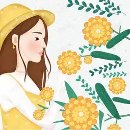 手绘女孩晒女闻花手绘插画素材图片免费下载高清psd千库网图片编号10382889