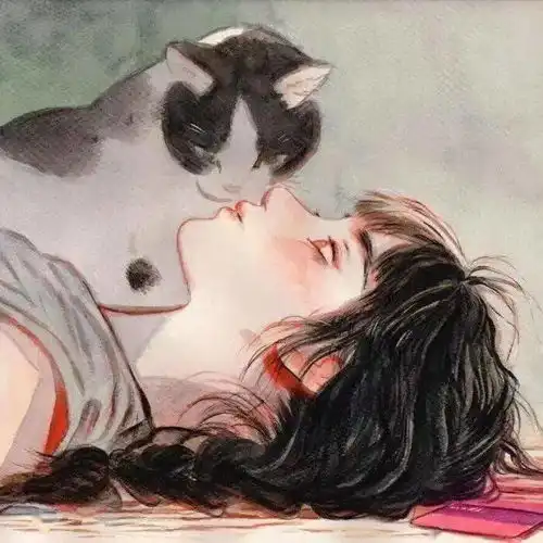 qq头像女生唯美睡趴插画