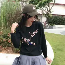 秋季2019新款女装圆领上衣打底衫宽松卫衣女黑色长袖t恤