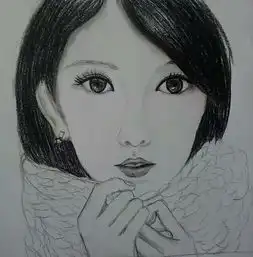 手绘黑白头像女笑着
