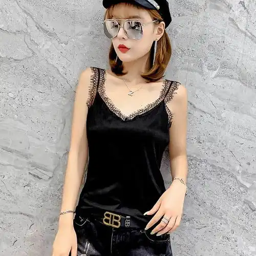 大码吊带背心新款春季百搭打底衫v领针织女学生修身t恤上衣小衫女