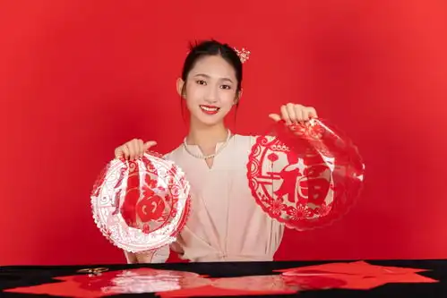 剪纸剪窗花新年龙年春节美女人物摄影图广告素材下载至来源处