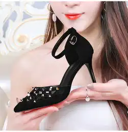 金丝兔2007细跟尖头一字扣单鞋女鞋春季新款韩版百搭性感镂空夏天凉鞋潮