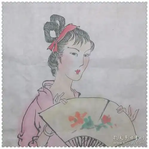 一幅漂亮的手绘荷花美女水彩画