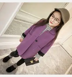 女童毛呢外套2017秋冬季新款韩版中小儿童中长款呢子大衣童装衣服pys043