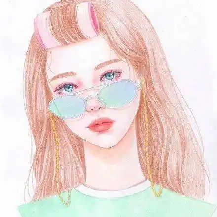 精致细腻的彩铅少女头像插画,清新治愈