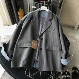 短款耸肩修身小西装女黑白条纹小西服