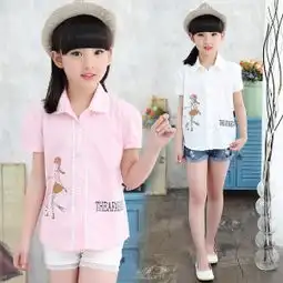 绿色头像女生卡通衬衫