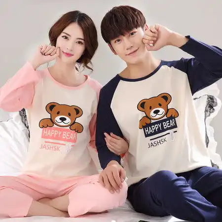 情侣长袖睡衣可爱卡通韩版男士女款大码纯棉家居服套装