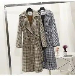 复古ins港风中长款格子气质风衣时尚外套韩国秋冬新款依生