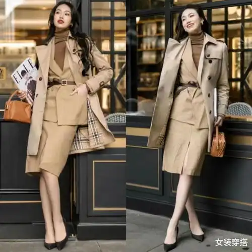 韩国女生太会穿,首尔街拍上演风衣大秀,妆容精致穿出高级感