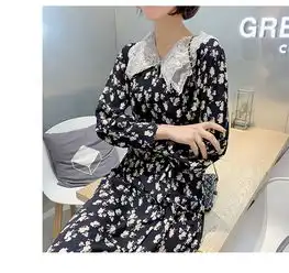 温柔风娃娃领连衣裙女2019春季新款长袖中长款碎花打底裙女ws