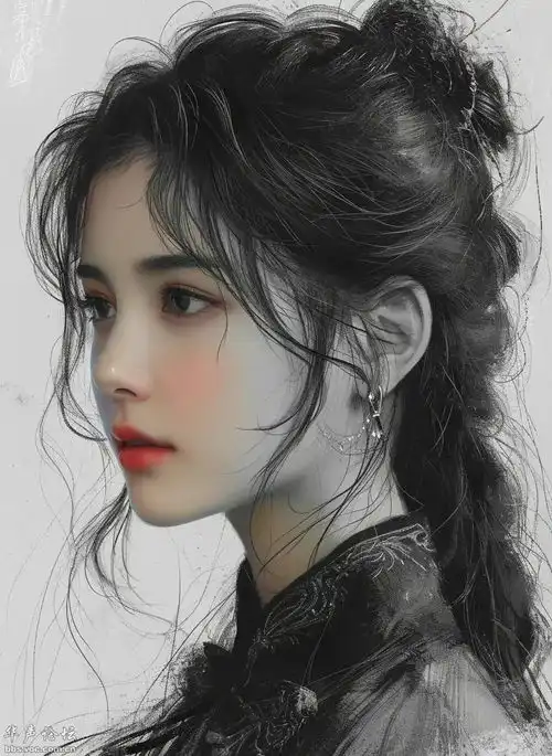 手绘黑白头像女狐美人