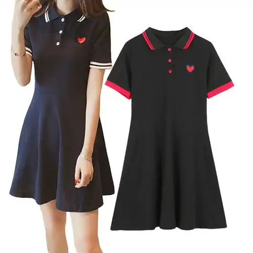夏季2020学院风韩版潮短袖a字连衣裙女网红ins裙子polo显瘦小黑裙