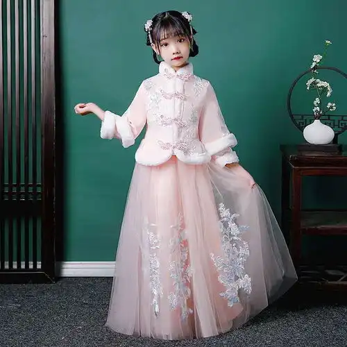 2021年冬新款女童汉服新年装儿童加厚中国风宝宝拜年服古装过年服