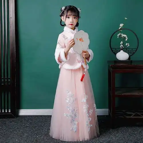 2021年冬新款女童汉服新年装儿童加厚中国风宝宝拜年服古装过年服