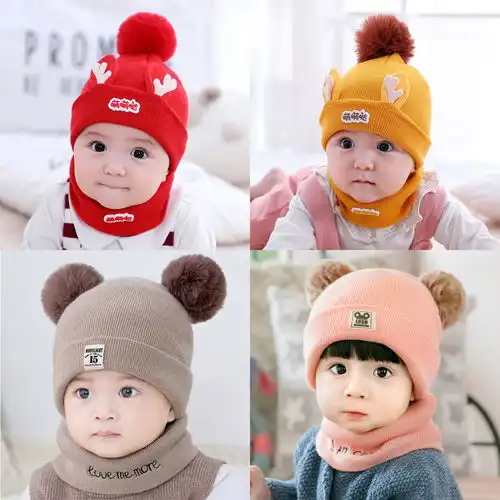 婴儿帽子秋冬季03612个月男宝宝婴幼儿女童毛线帽1岁加厚保暖2