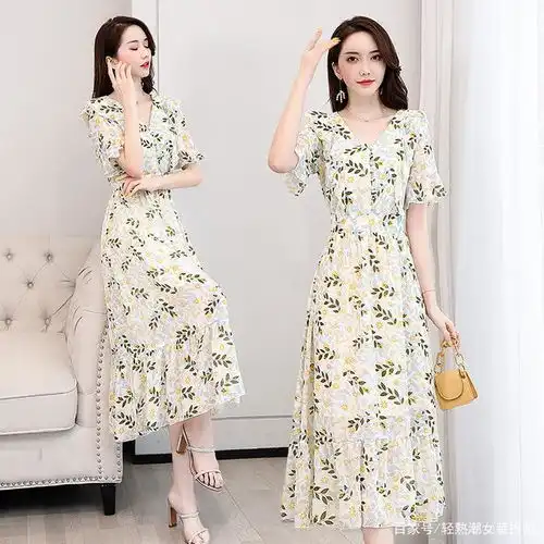 浪漫的夏天,仙气飘飘的印花雪纺裙,日常通勤穿,清爽时髦又吸睛