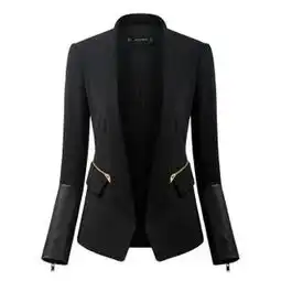 唯品库欧美拉链口袋纯色黑色西服女装批发厂家直销唯品库女装