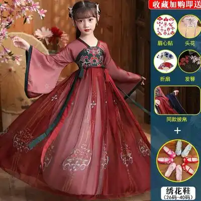 新款春季儿童汉服女童古装超仙中国风连衣裙12岁公主裙古筝演出服
