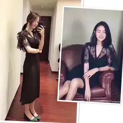 selfportrait张梓琳同款超气质黑色连衣裙西班牙