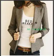 2012春秋装新款韩版英伦复古休闲短款时尚格子修身小西装西服女