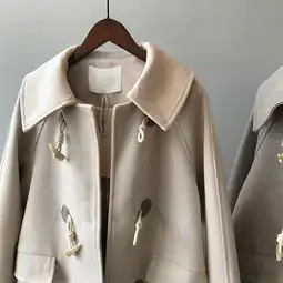 施悦名2019冬季新款毛呢大衣女韩版宽松加厚牛角扣外套a