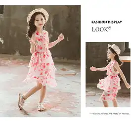 2019清新童裙女童夏季新品裙子中大童儿童领结雪纺连衣裙pwy