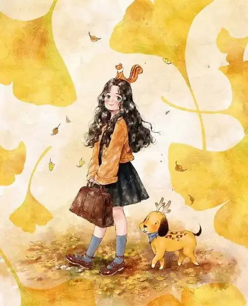 插画秋天与女孩