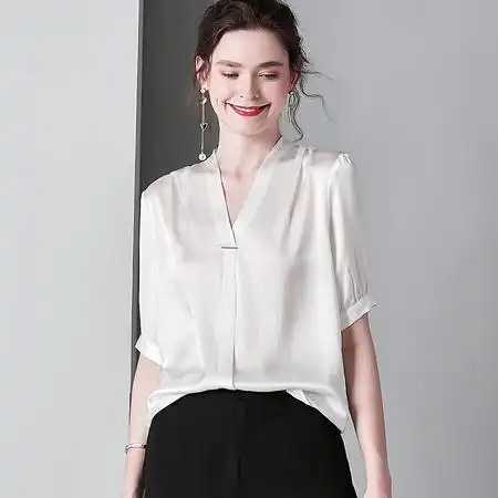 施悦名欧美女装优雅气质百搭真丝弹力缎上衣桑蚕丝纯色衬衫女a图片大全邮乐官方网站