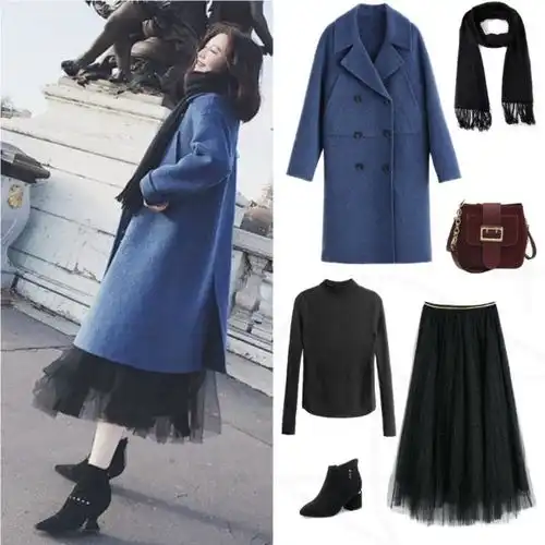 小个子女人冬季日常搭配技巧,粉丝大衣搭配高领针织衫,气场十足