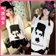 女装2012新款春装欧美风卓别林图像时尚宽松休闲白色打底t恤t456