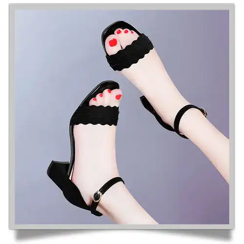 古奇天伦小清新高跟鞋女夏季2020新款韩版百搭粗跟中跟一字扣仙女复古凉鞋