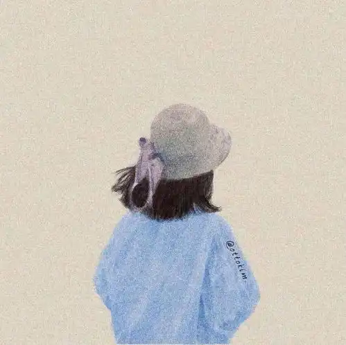 手绘头像女生黑白背影触