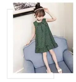 2019韩版童裙女童夏季新品雪纺无袖裙中大童儿童娃娃领波点连衣裙pwy