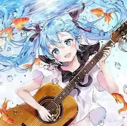 花季少女二次元精美插画,蓝色长发少女,动感迷人