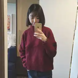 时尚麻豆家半高领纯色简约针织衫2015新款套头针织打底衫短款宽松线衫女简单网www.j.cn