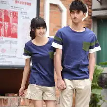 情侣t恤个性韩版修身2013潮流拼布口袋男女t