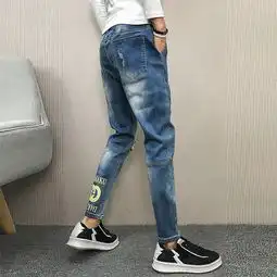 2018秋季新款社会精神小伙快手裤子男韩版潮流小脚哈伦九分牛仔裤一件代发