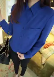 2014开春新款女装外套小欧美风中性的性感美口袋修身弧形雪纺衬衣