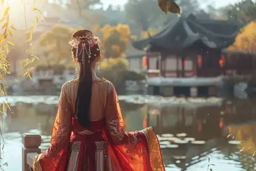 古风气质美女背影摄影图摄影图